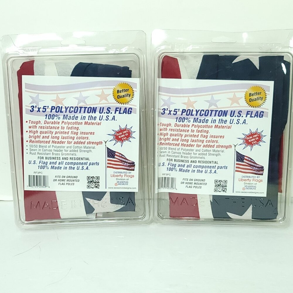 USA 3FT x 5FT American Flag Sewn Canvas Stripes Grommets Rust Proof Lot Of 2